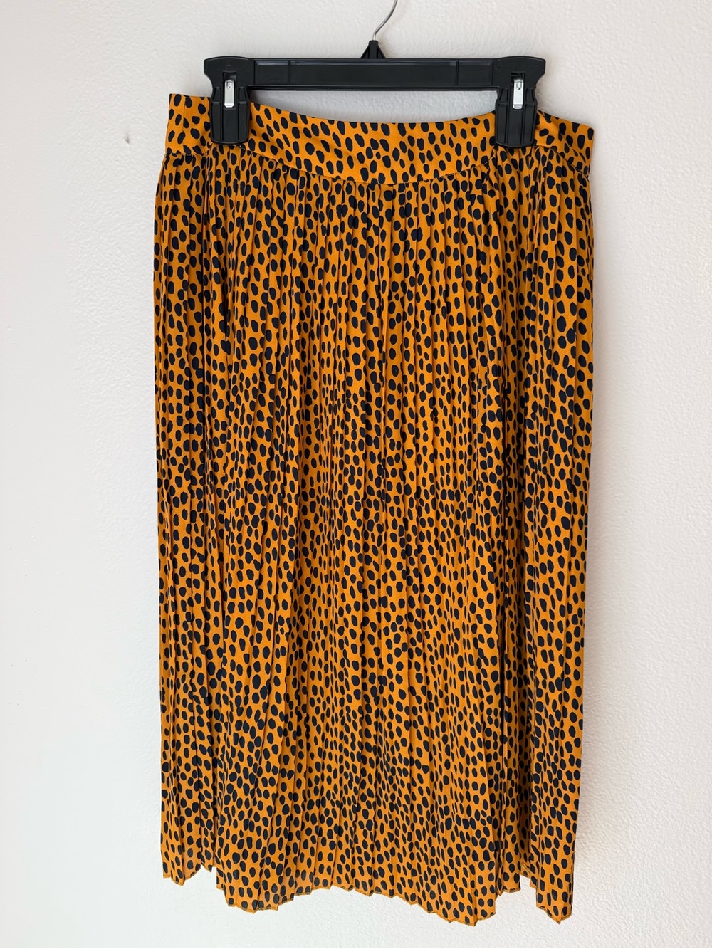 J. Crew Black Dotted Mustard Pleated Midi Skirt